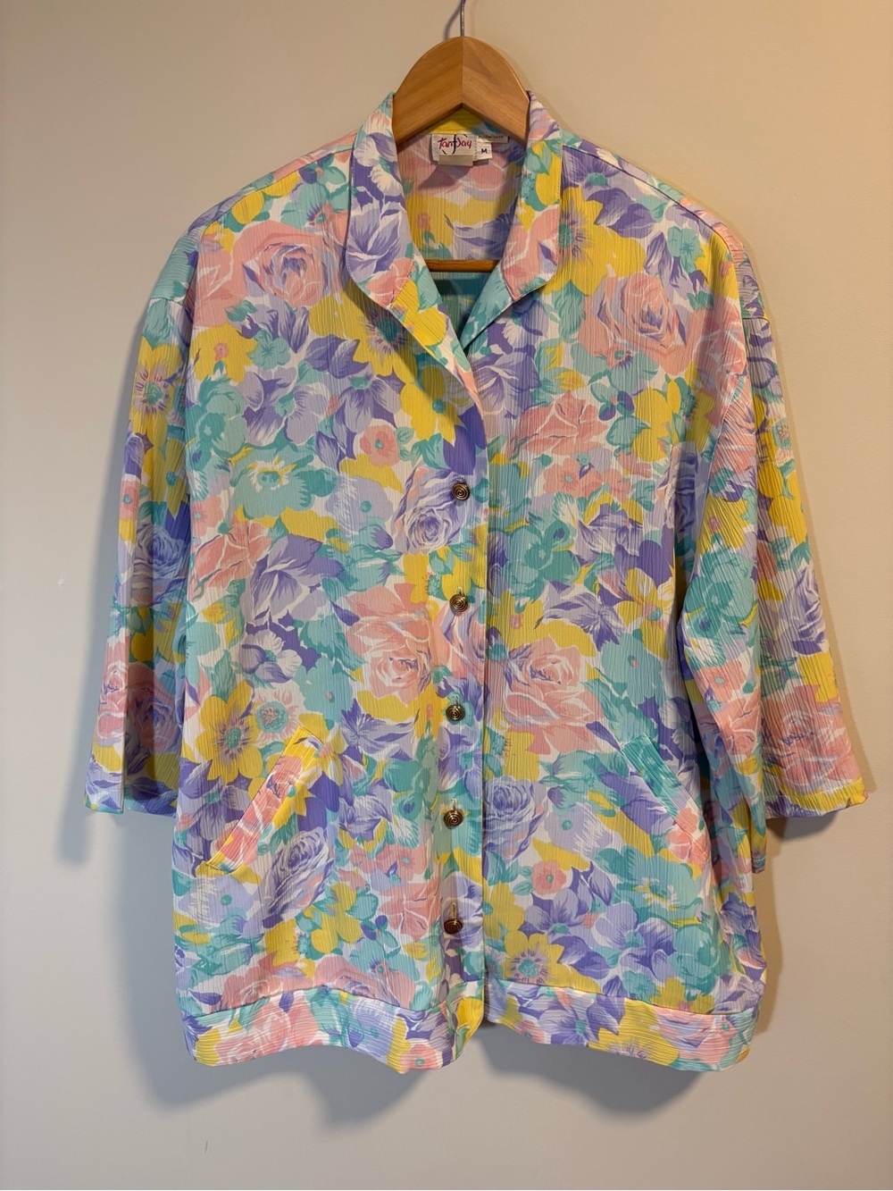 Vintage TanJay Pastel Floral Blazer Jacket Button Front Shoulder Pads M